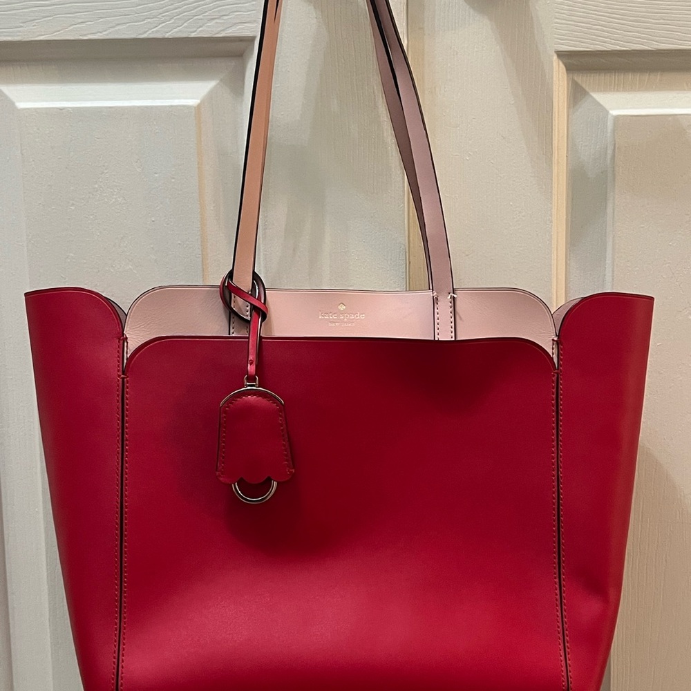 Kate Spade Cherry Red and Blush Pink Leather Tote